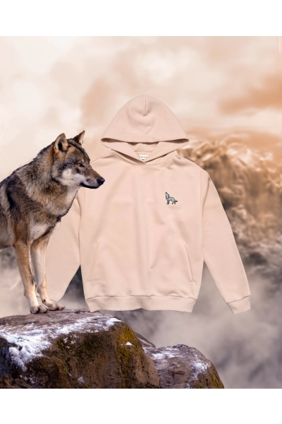 Bluza damska Basic z kapturem z wilkiem szarym - różowa